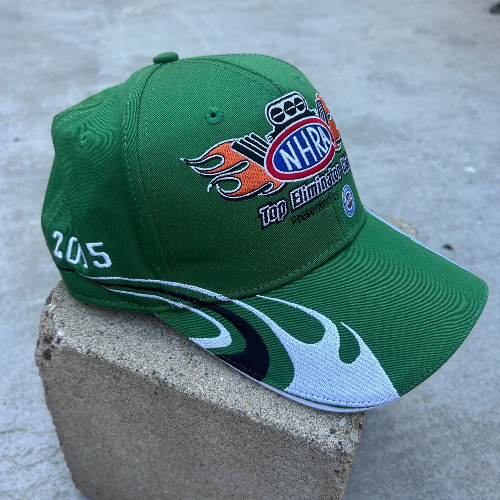 NHRA Top Eliminator Club Hat Green Y2K Flame Brim Racing Cap Hot Rod Nascar F1